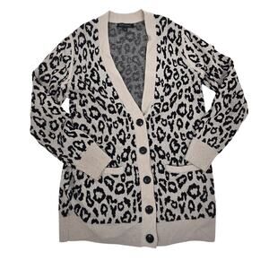 Banana Republic Cheetah Print Cardigan Wool Cashmere Blend Womens S Academia